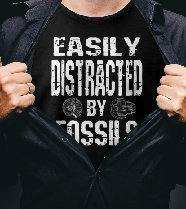 Easily Distracted By Fossils Fossil Collector Humor Ammonite Trilobite T-Shirt