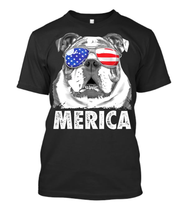 Merica English Bulldog USA Flag Sunglasses T-Shirt