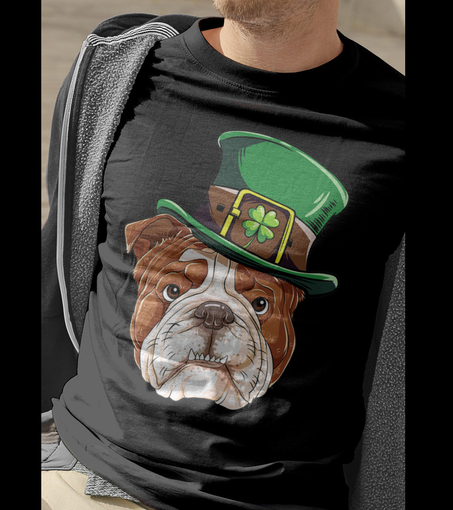 St Patricks Day English Bulldog Leprechaun Hat T-Shirt