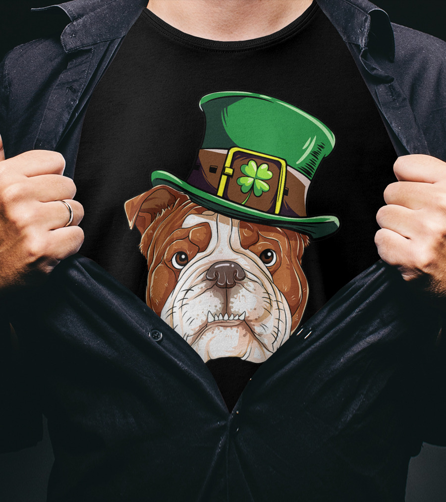 St Patricks Day English Bulldog Leprechaun Hat T-Shirt