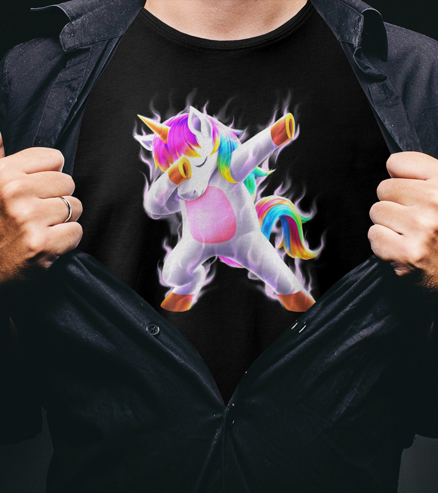 Dabbing Rainbow Unicorn Fantasy Magic Bright Mane T-Shirt