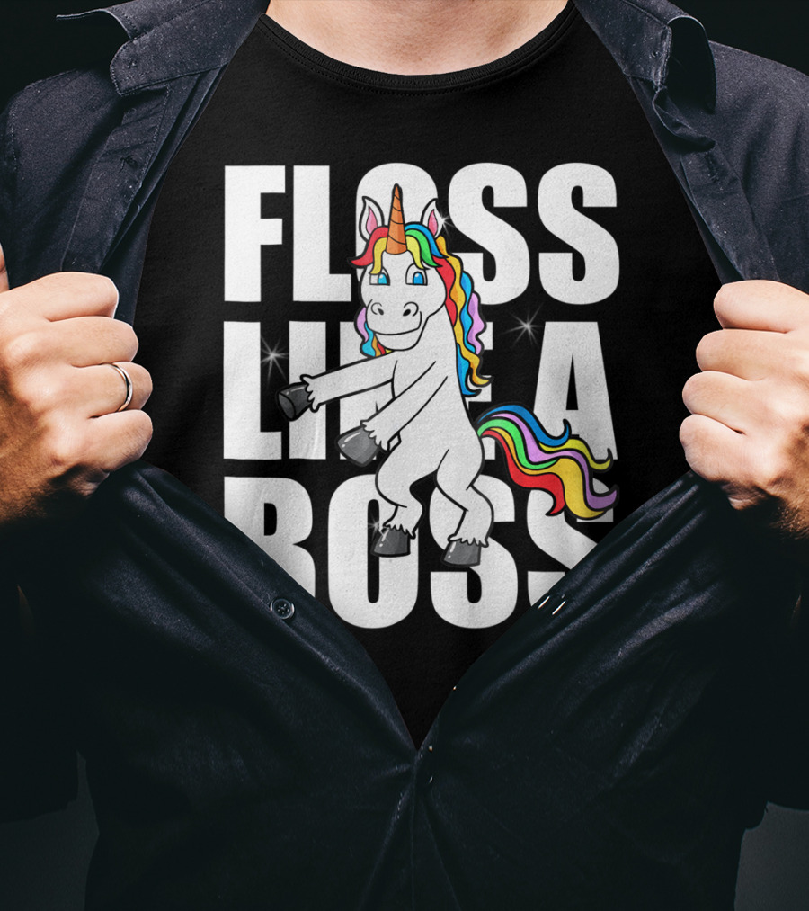 Floss Like A Boss Rainbow Unicorn Dance Girls T-Shirt