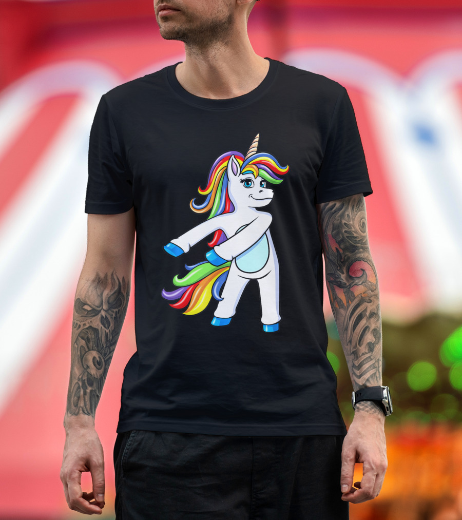 Flossing Unicorn Dance with Rainbow Mane and Tail T-Shirt