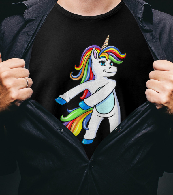 Flossing Unicorn Dance With Rainbow Mane And Tail T-Shirt