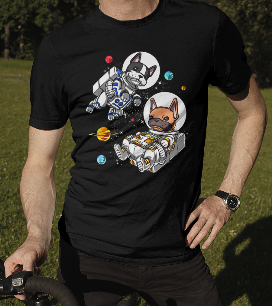 French Bulldog Astronauts In Space With Planets And Stars T-Shirt