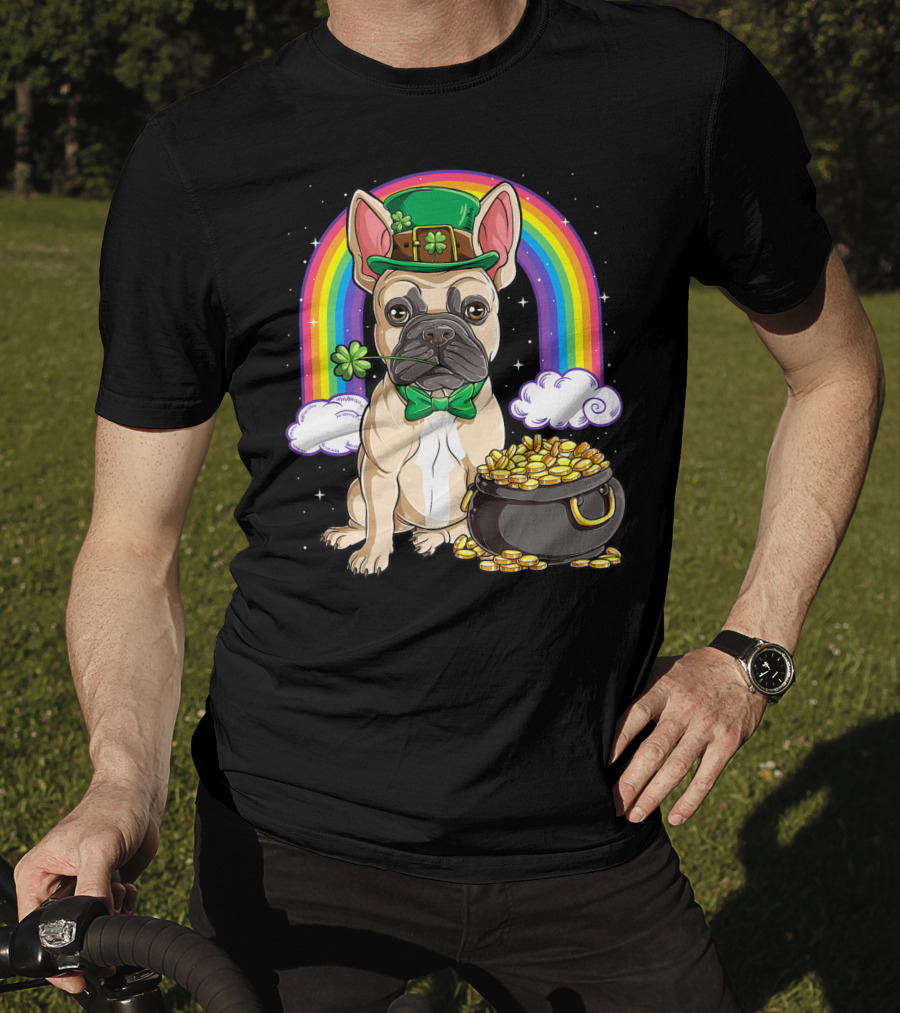 French Bulldog Leprechaun St Patricks Day Boys Rainbow Pot Of Gold T-Shirt