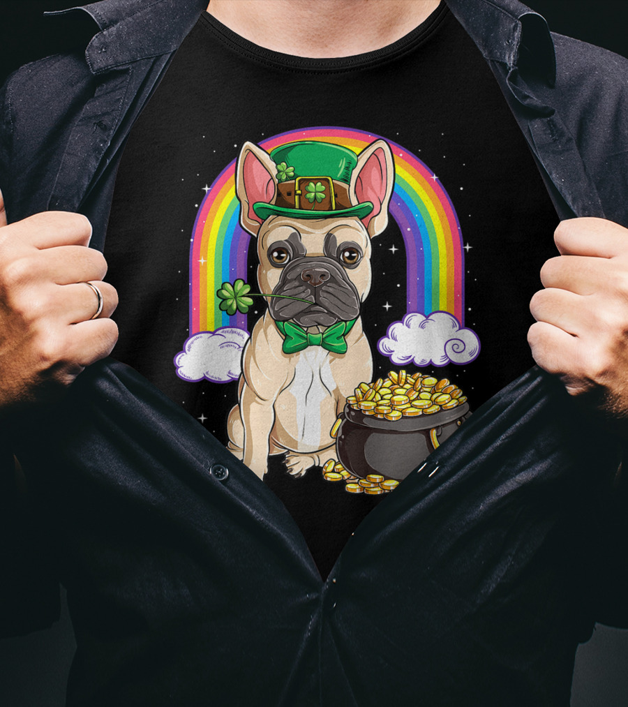 French Bulldog Leprechaun St Patricks Day Boys Rainbow Pot Of Gold T-Shirt