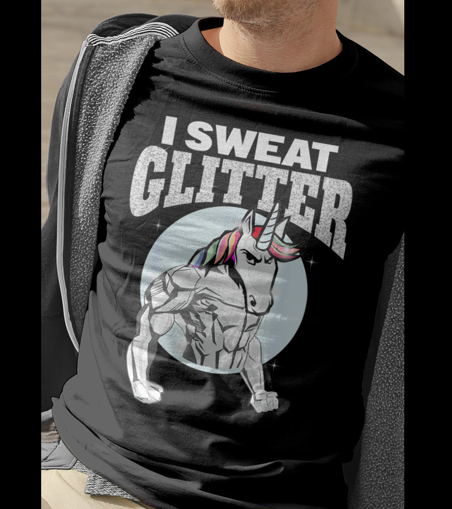 I Sweat Glitter Unicorn Lover Gym Workout T-Shirt
