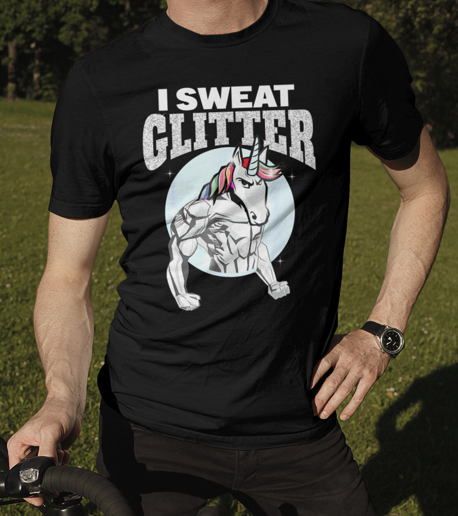 I Sweat Glitter Unicorn Lover Gym Workout T-Shirt