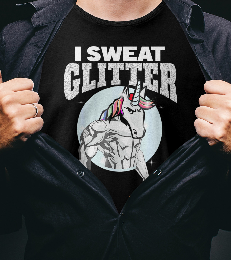 I Sweat Glitter Unicorn Lover Gym Workout T-Shirt