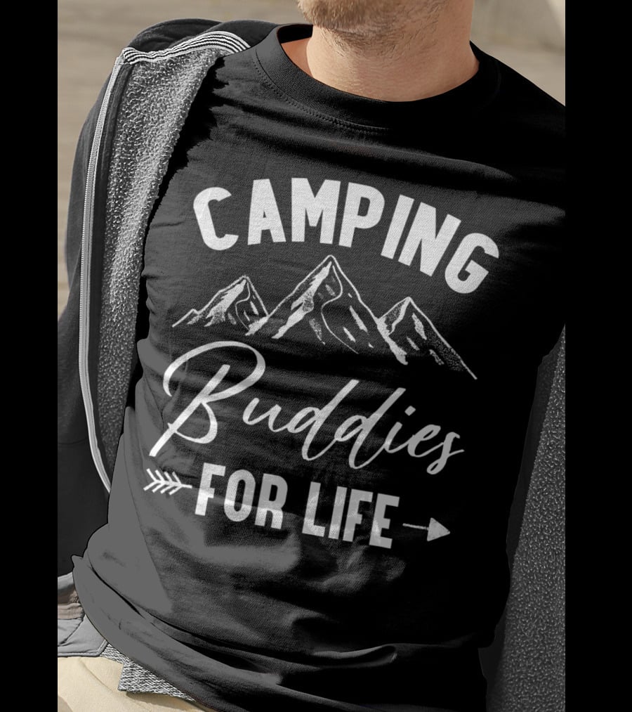 Camping Buddies For Life With Mountains And Arrow T-Shirt