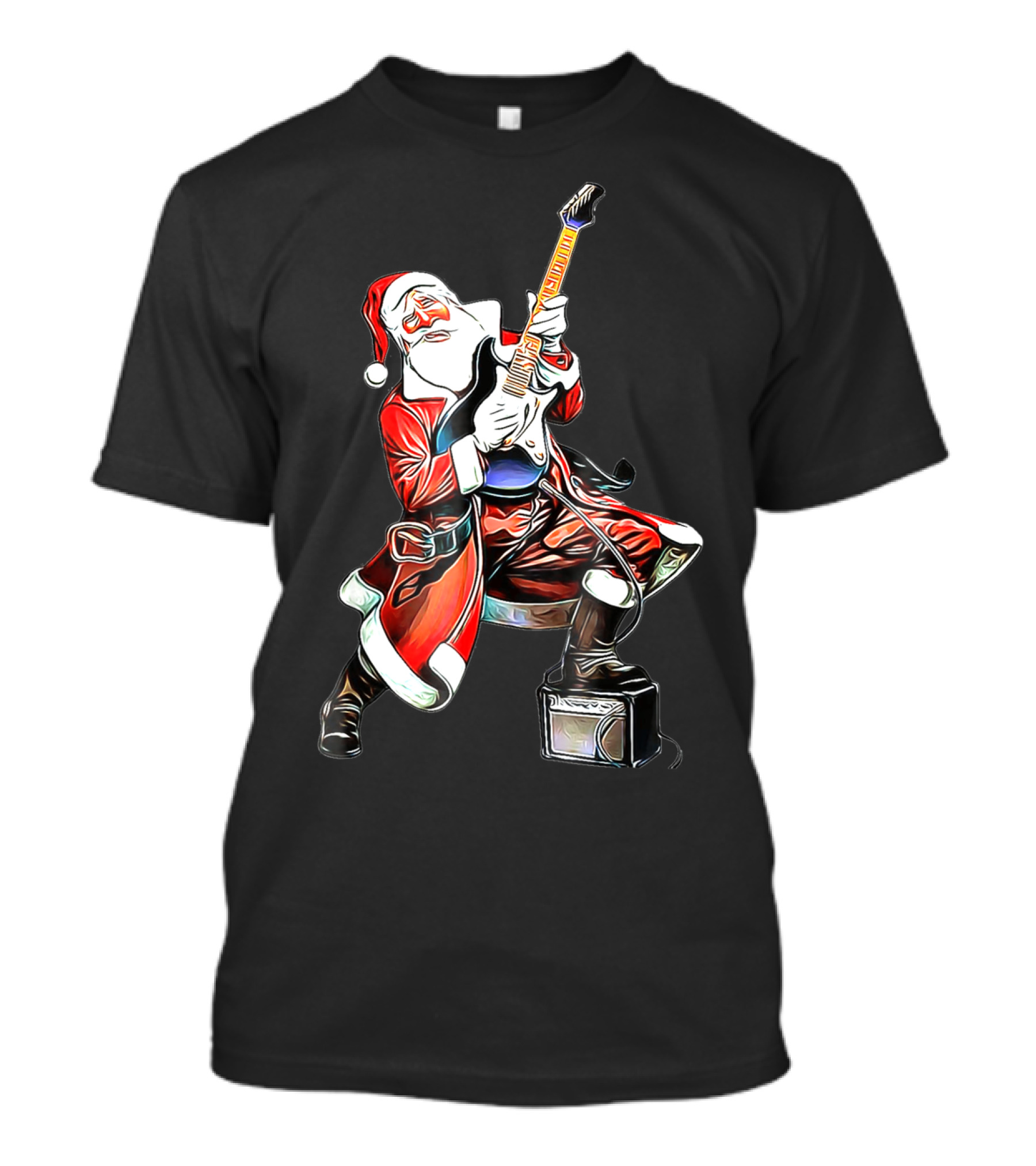 Funny Christmas Rock N Roll Santa Playing Guitar T-Shirt
