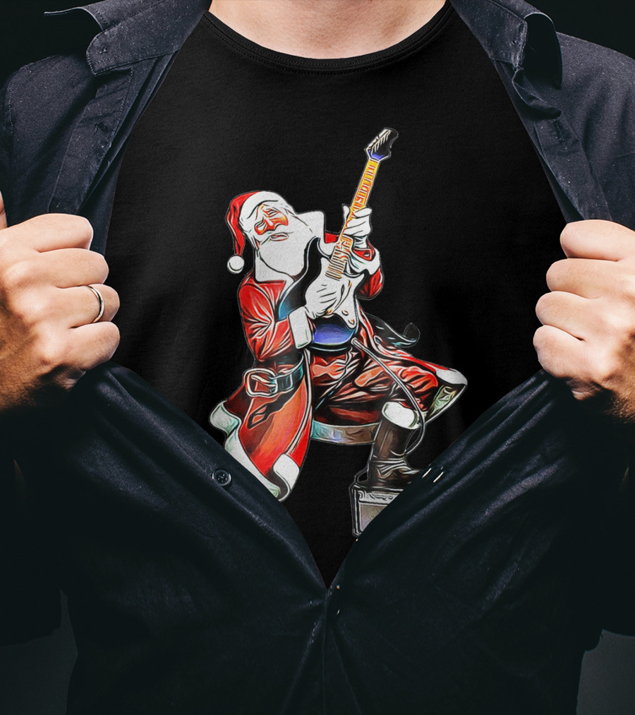 Funny Christmas Rock N Roll Santa Playing Guitar T-Shirt