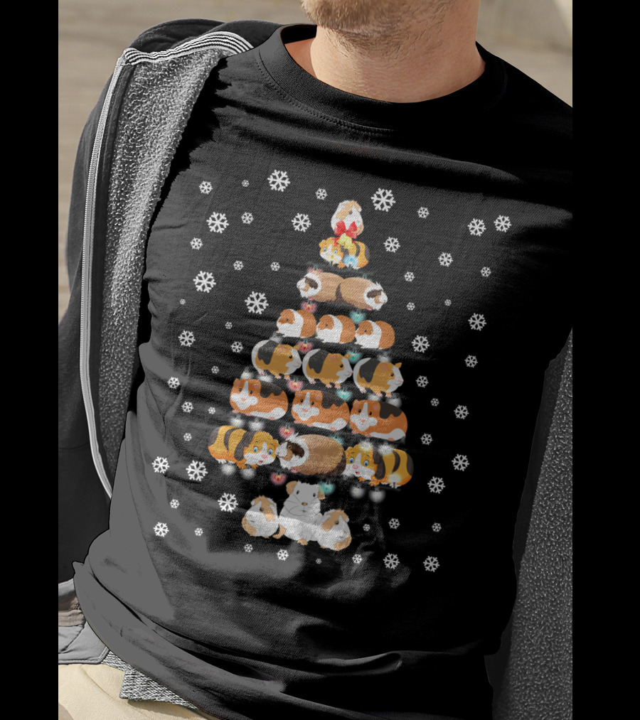Funny Christmas Tree For Guinea Pig Lovers With Snowflake T-Shirt