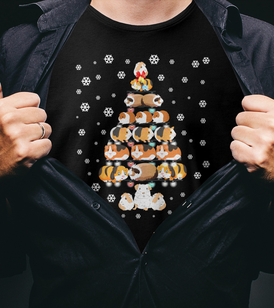 Funny Christmas Tree For Guinea Pig Lovers With Snowflake T-Shirt