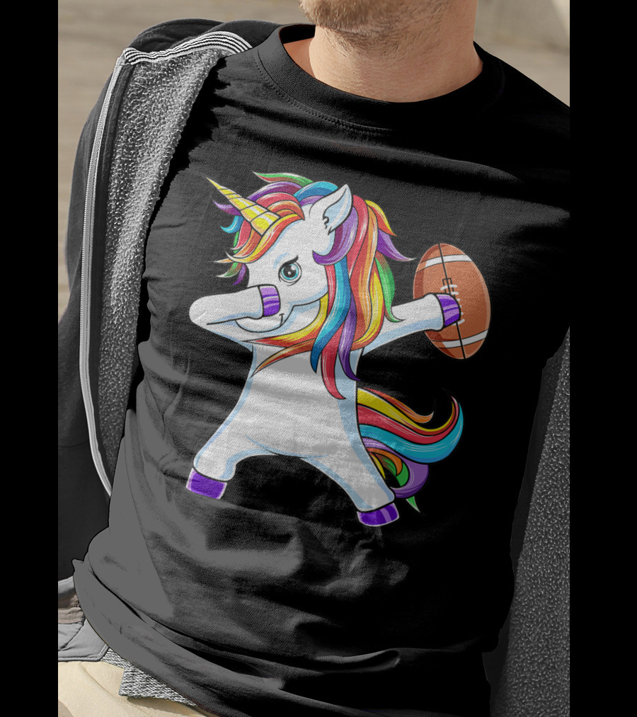 Funny Dabbing Unicorn With American Football T-Shirt