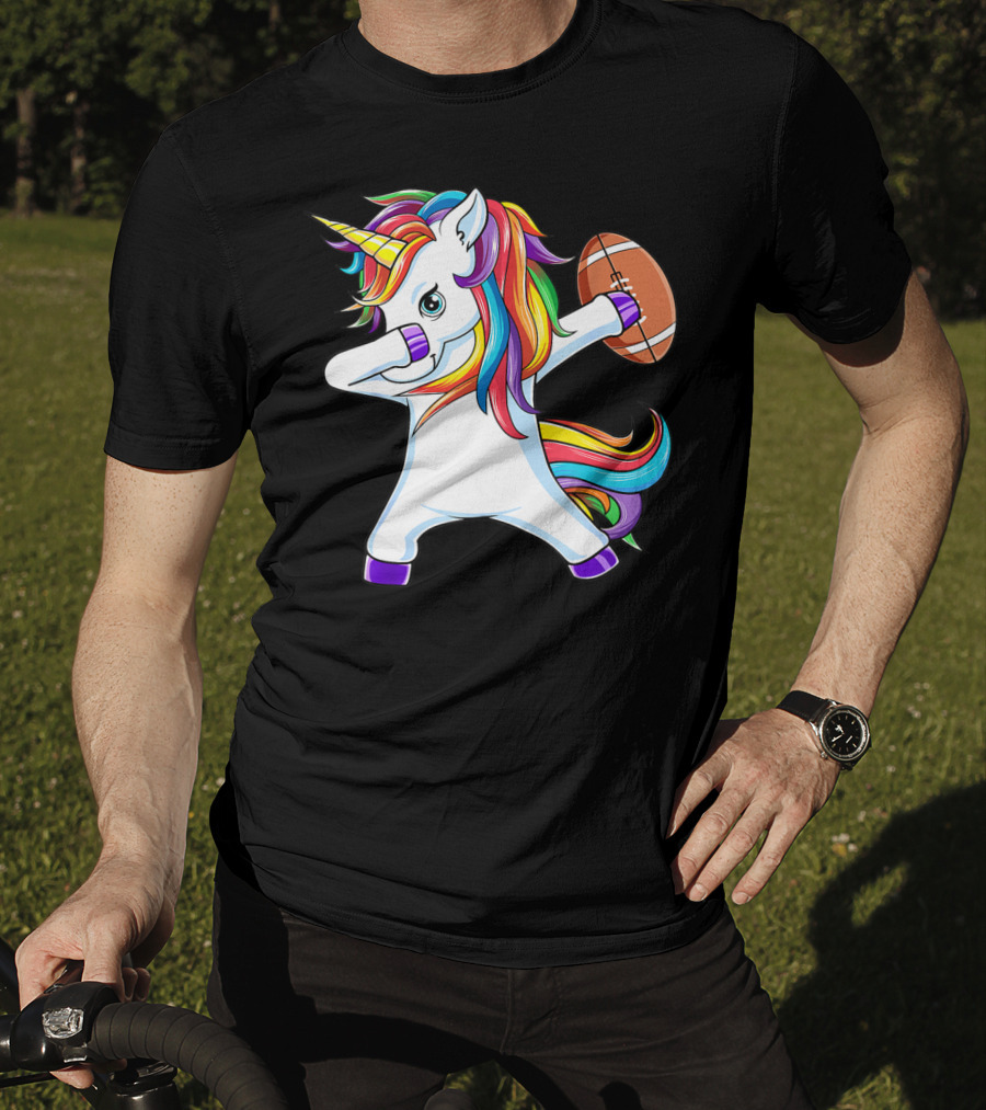 Funny Dabbing Unicorn With American Football T-Shirt