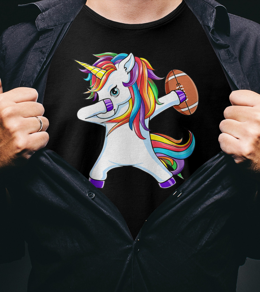 Funny Dabbing Unicorn With American Football T-Shirt