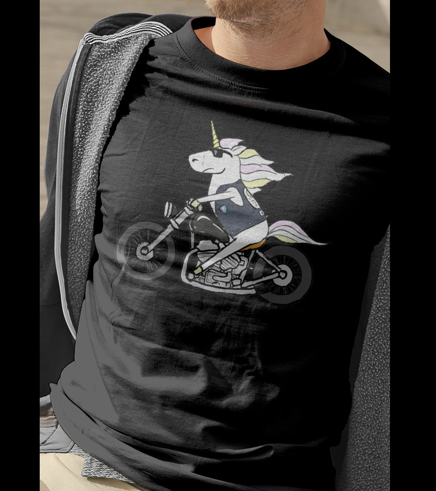 Funny Cool Unicorn Riding Motorcycle With Sunglasses T-Shirt