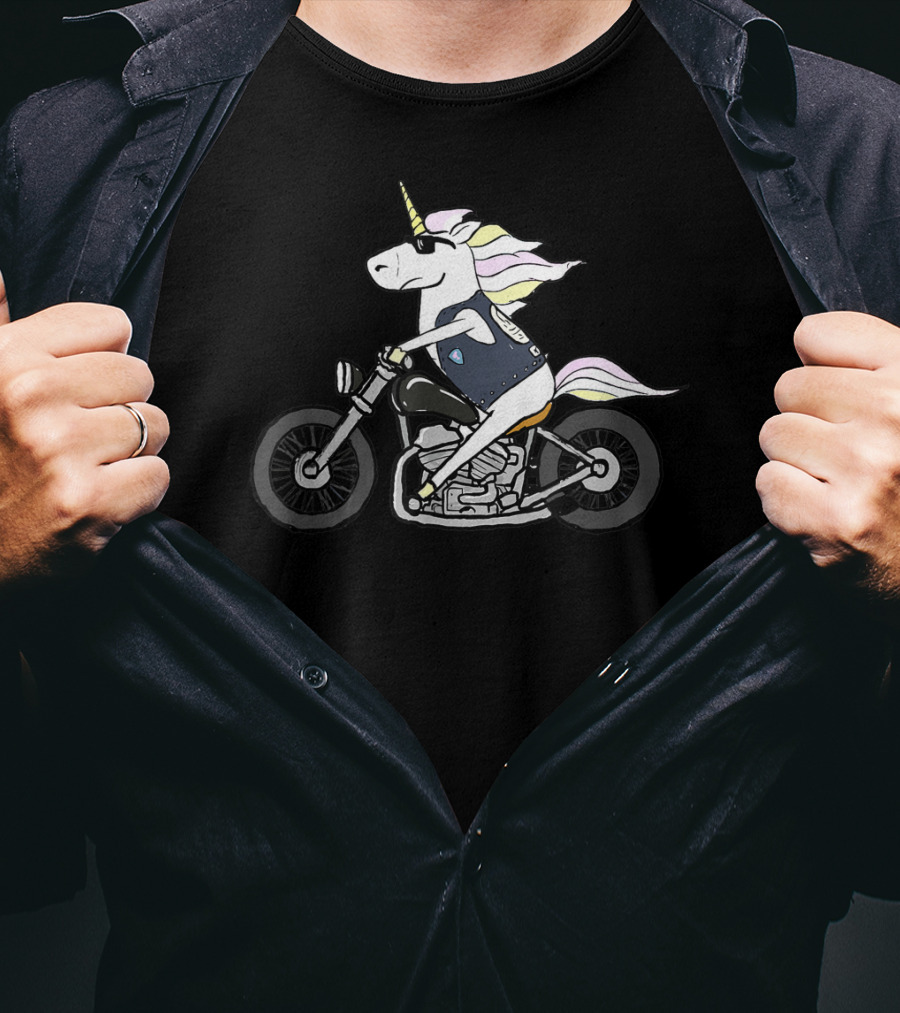 Funny Cool Unicorn Riding Motorcycle With Sunglasses T-Shirt