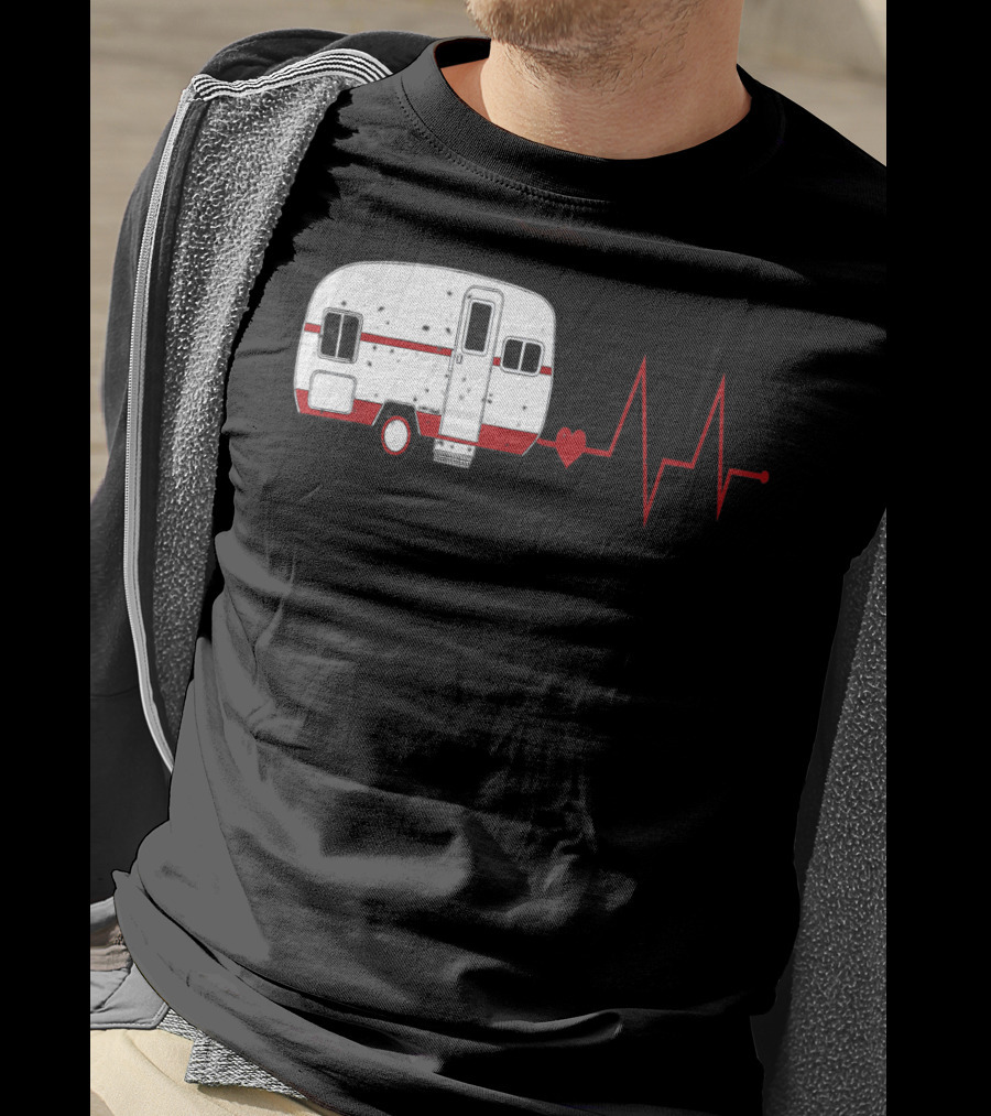 Funny Valentine's Day Camping Women Girls Heartbeat Camper T-Shirt