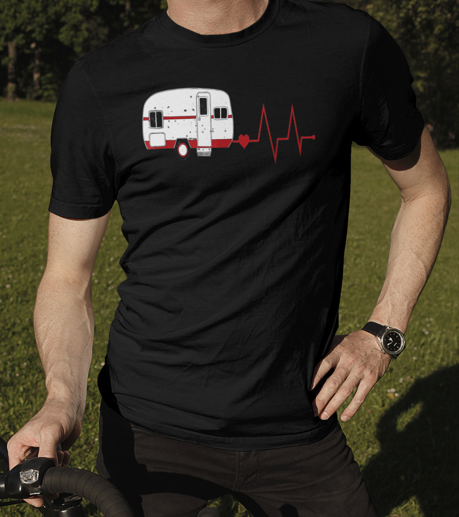 Funny Valentine's Day Camping Women Girls Heartbeat Camper T-Shirt
