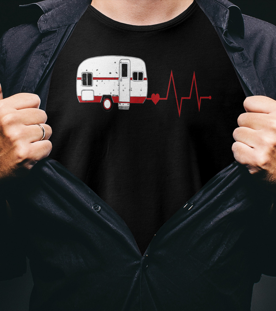 Funny Valentine's Day Camping Women Girls Heartbeat Camper T-Shirt