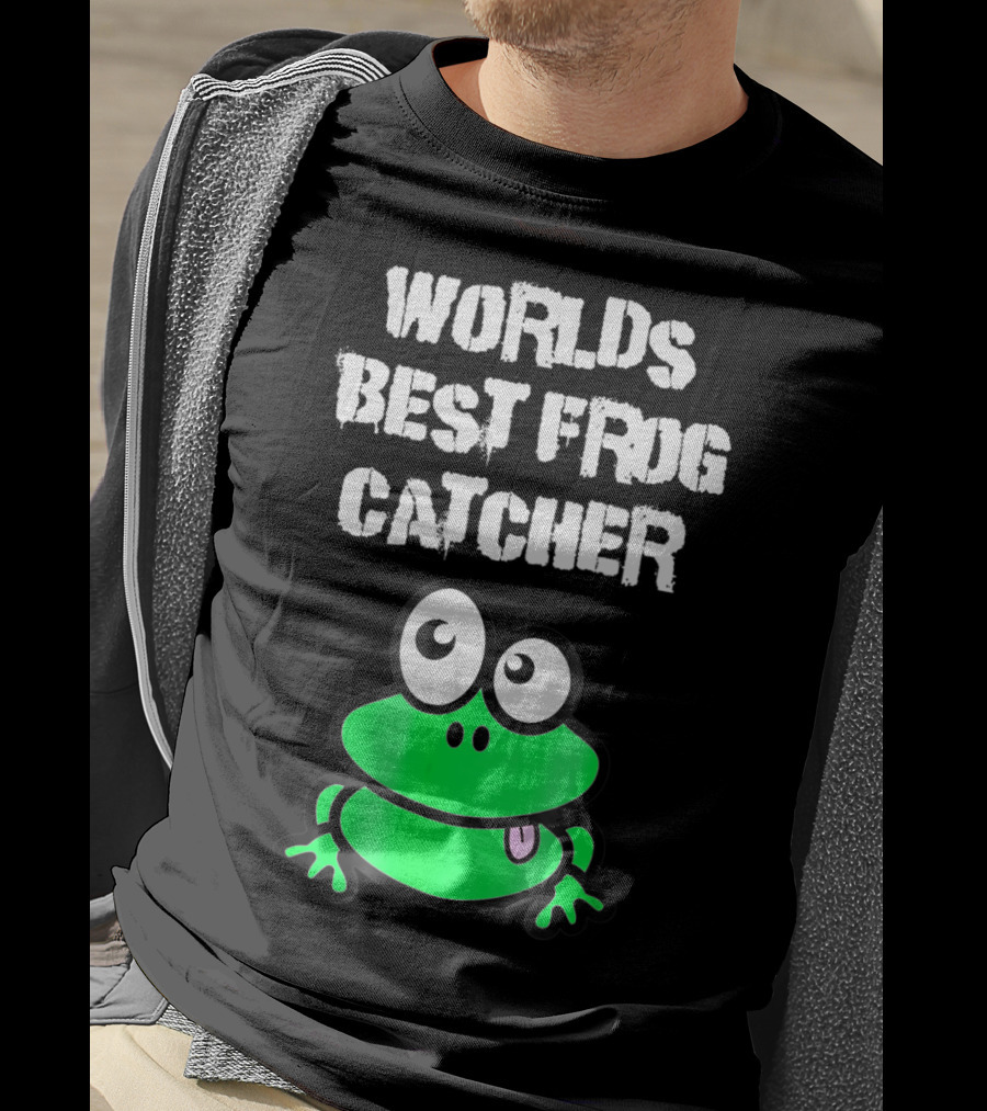 Worlds Best Frog Catcher Funny Green Cartoon Frog Character T-Shirt