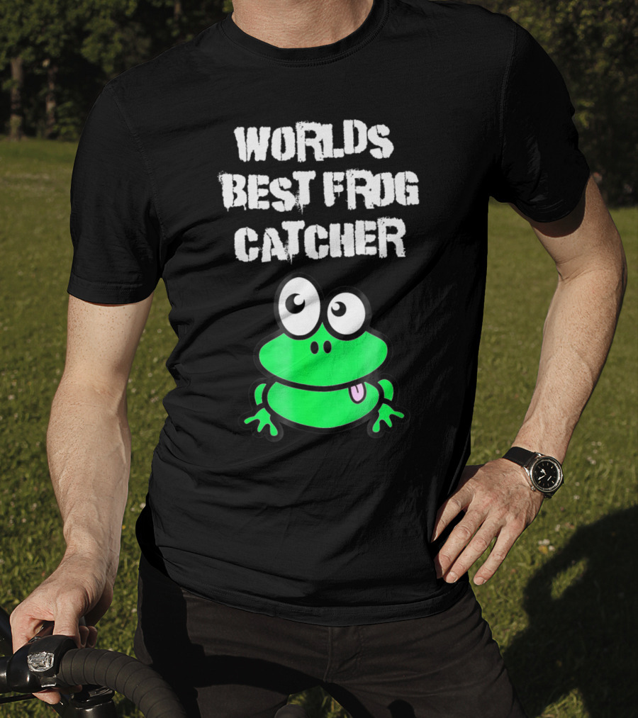 Worlds Best Frog Catcher Funny Green Cartoon Frog Character T-Shirt