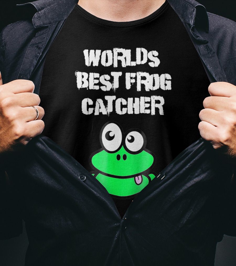 Worlds Best Frog Catcher Funny Green Cartoon Frog Character T-Shirt