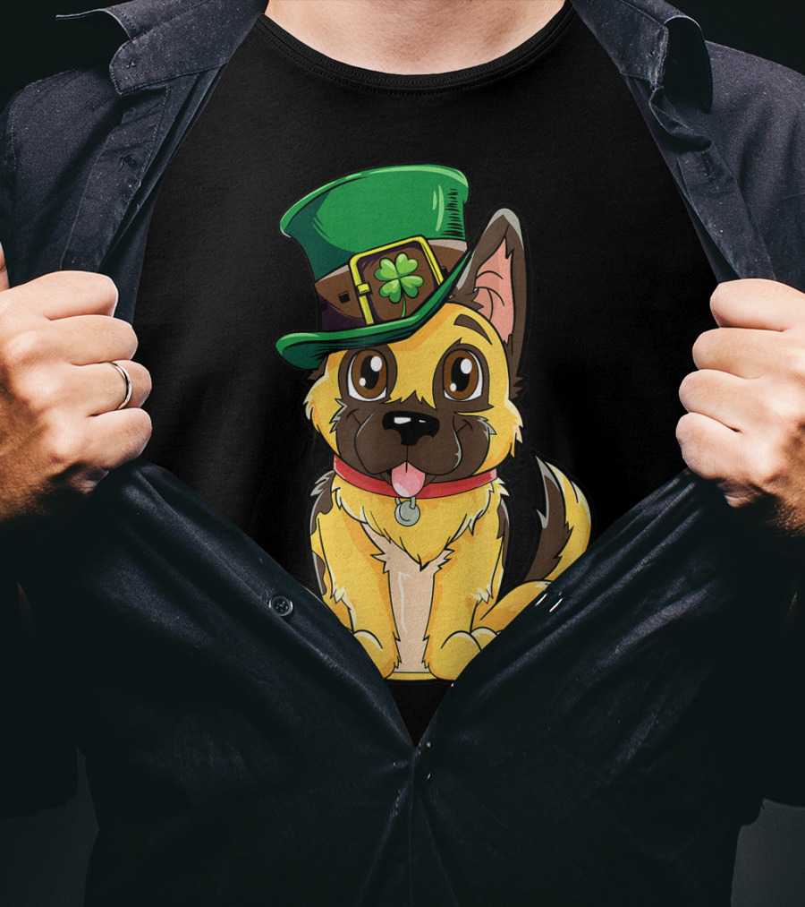 German Shepherd In Leprechaun Hat St Patricks Day Dog T-Shirt