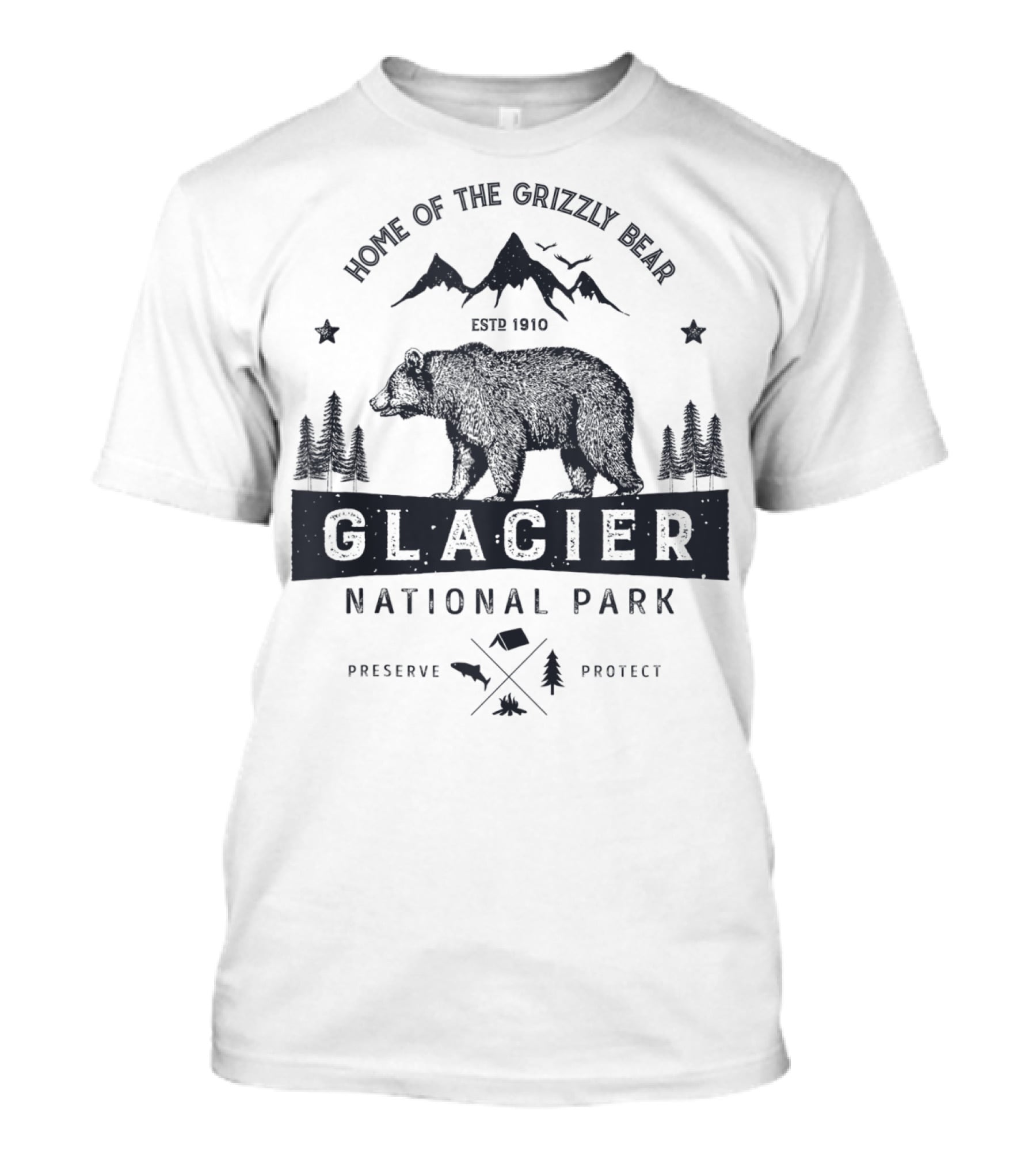 Home Of The Grizzly Bear Glacier National Park Montana Vintage Bear Preserve Protect T-Shirt