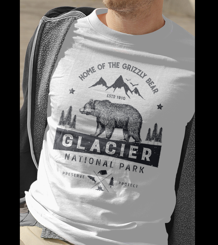 Home Of The Grizzly Bear Glacier National Park Montana Vintage Bear Preserve Protect T-Shirt