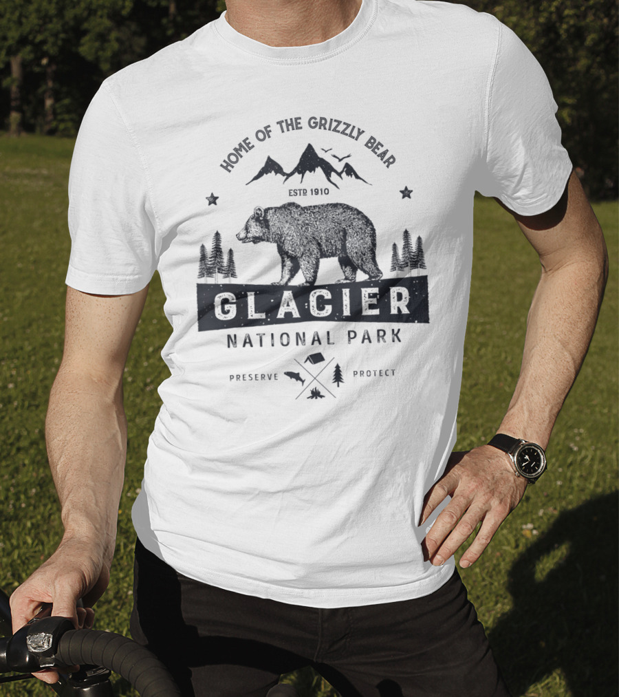 Home Of The Grizzly Bear Glacier National Park Montana Vintage Bear Preserve Protect T-Shirt