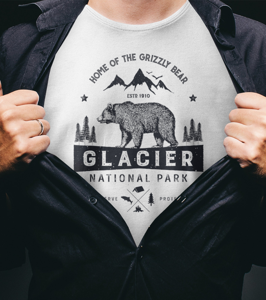 Home Of The Grizzly Bear Glacier National Park Montana Vintage Bear Preserve Protect T-Shirt