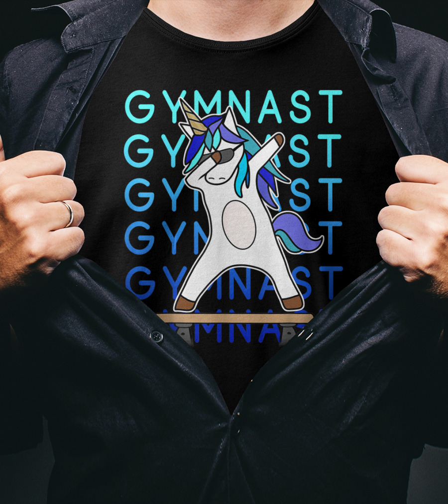 Gymnast Unicorn Dabbing On Balance Beam For Girls Gymnastics T-Shirt