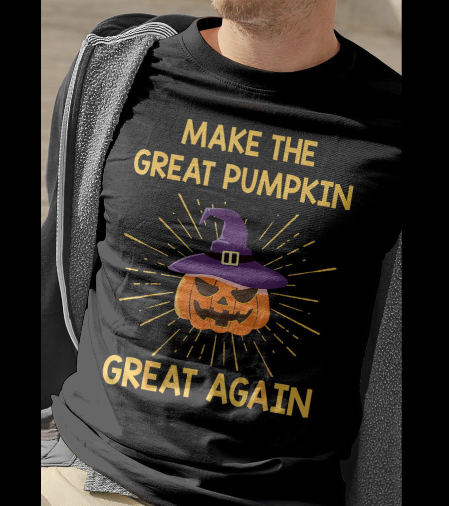 Make The Great Pumpkin Great Again Halloween Witch Hat Sunburst T-Shirt