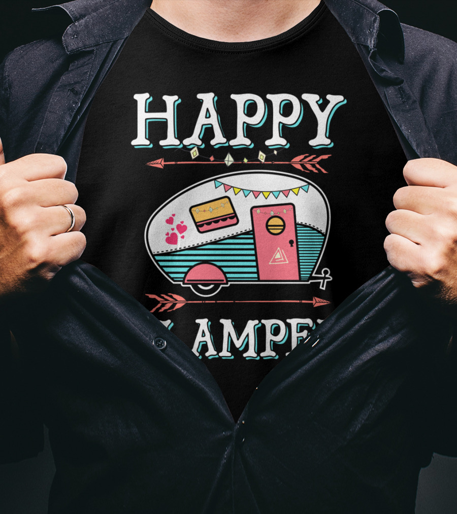 HAPPY GLAMPER Camper With Arrows And Colorful Bunting T-Shirt