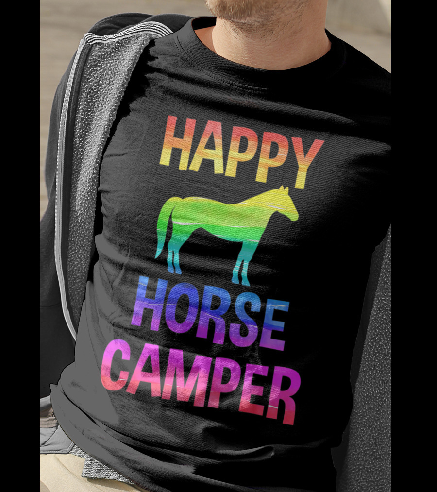 Happy Horse Camper Summer Camp Day Sleep Away Horseback Ride Rainbow T-Shirt