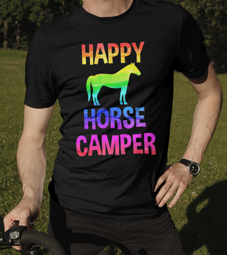 Happy Horse Camper Summer Camp Day Sleep Away Horseback Ride Rainbow T-Shirt