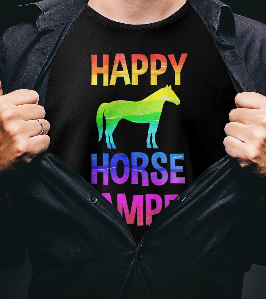 Happy Horse Camper Summer Camp Day Sleep Away Horseback Ride Rainbow T-Shirt