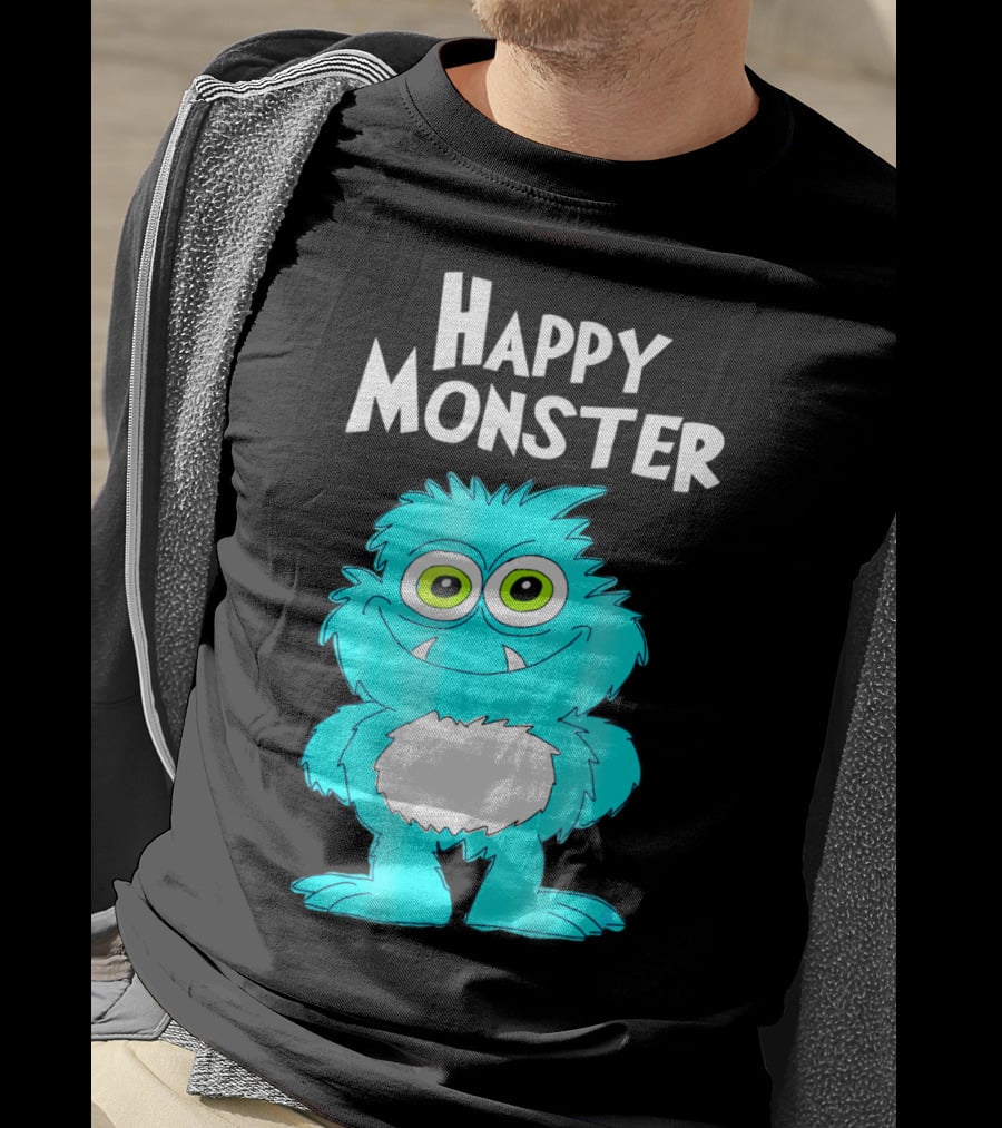 Happy Monster Funny Monster And Adults Vibrant Blue Cartoon Character T-Shirt