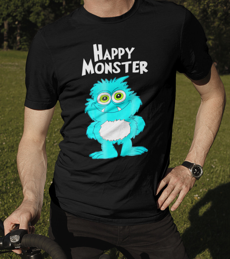 Happy Monster Funny Monster And Adults Vibrant Blue Cartoon Character T-Shirt