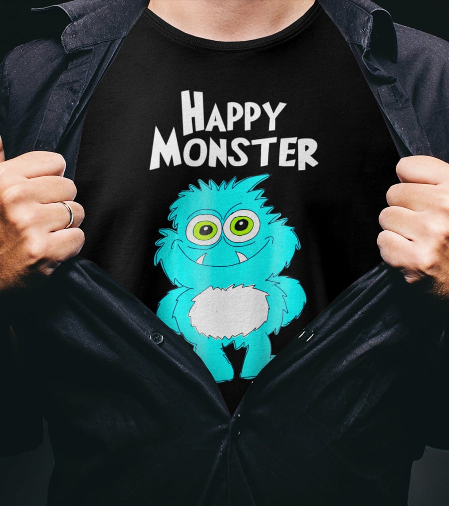 Happy Monster Funny Monster And Adults Vibrant Blue Cartoon Character T-Shirt