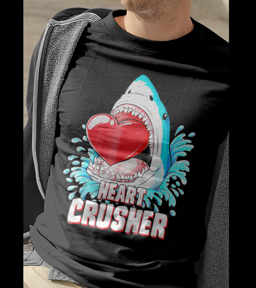 Heart Crusher Valentines Day Shark Boys Jawsome Splash T-Shirt