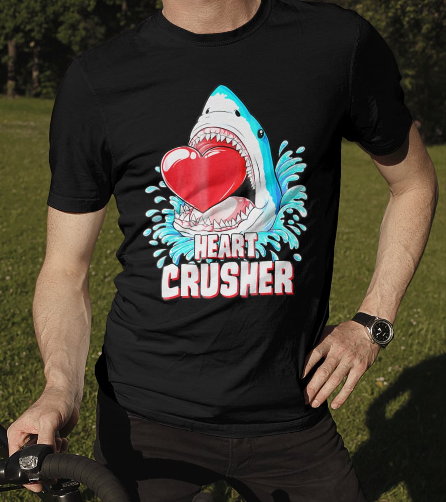 Heart Crusher Valentines Day Shark Boys Jawsome Splash T-Shirt