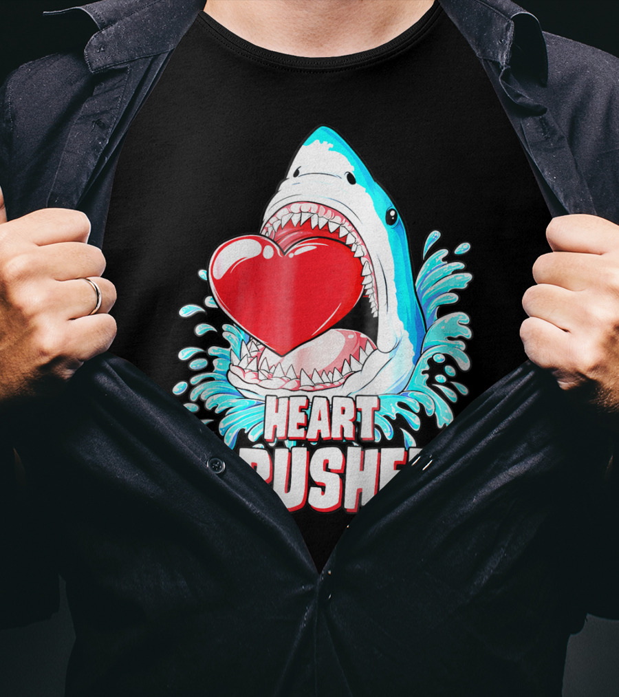 Heart Crusher Valentines Day Shark Boys Jawsome Splash T-Shirt