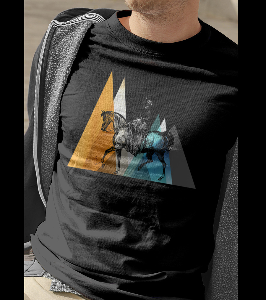 Horseback Riding Geometric Mountain Motif T-Shirt