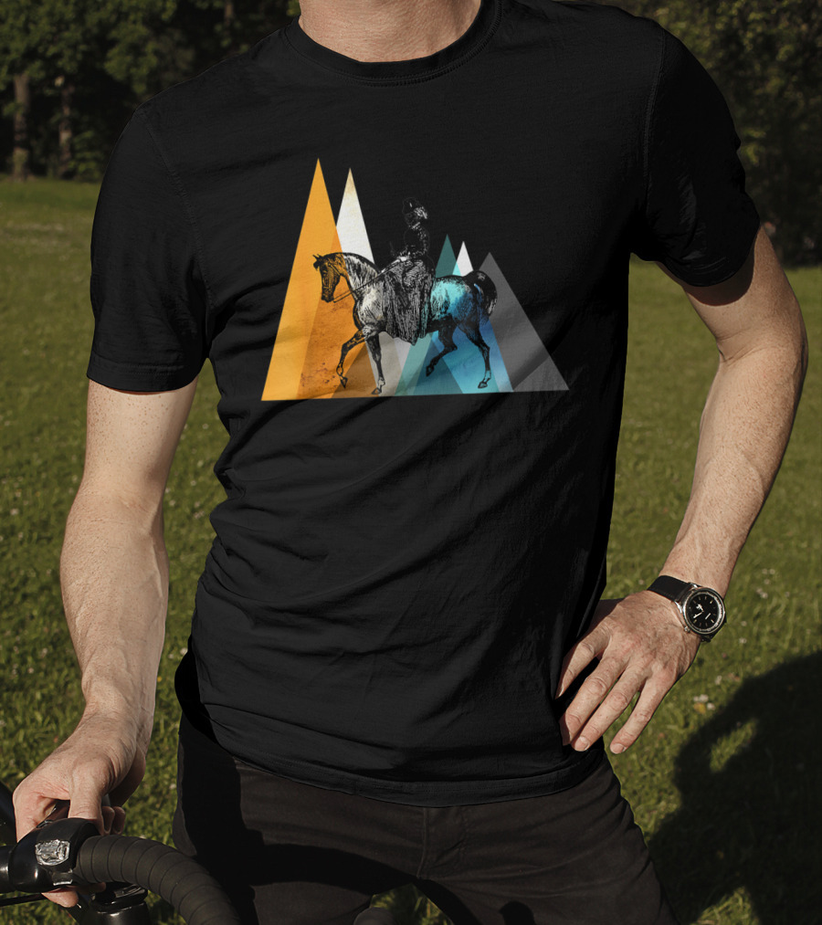 Horseback Riding Geometric Mountain Motif T-Shirt