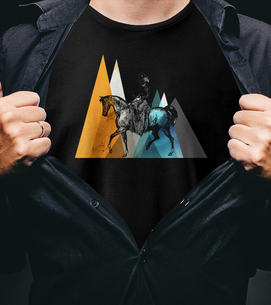 Horseback Riding Geometric Mountain Motif T-Shirt